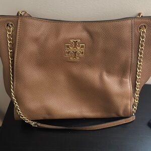 Tory Burch Brown Gold Shoulder Bag with Chain Strap
